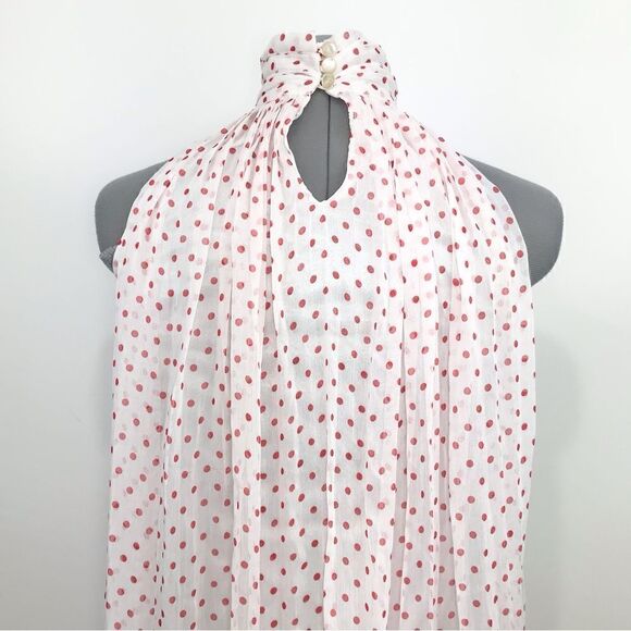 Freeway Red Polka Dot Pleated High Neck Chiffon Dress - Picture 8 of 16